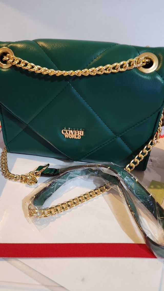Borsa Enrico Coveri verde con tracolla oro