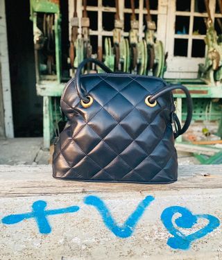 Bolso tipo bowling vintage de piel Azul Marino