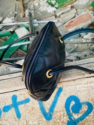 Bolso tipo bowling vintage de piel Azul Marino