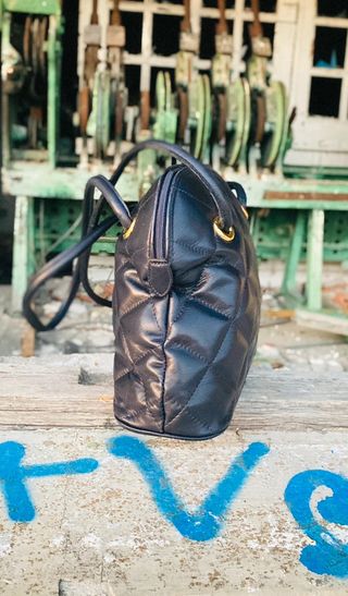 Bolso tipo bowling vintage de piel Azul Marino