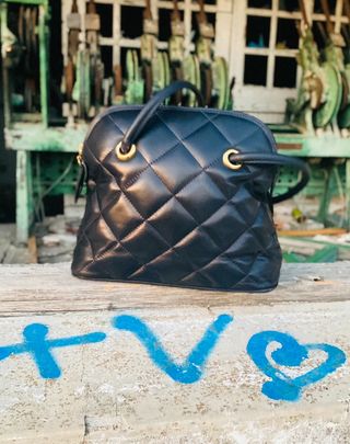 Bolso tipo bowling vintage de piel Azul Marino