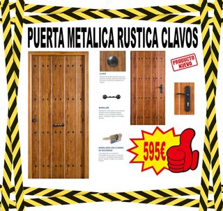 PUERTA EXTERIOR METÁLICA RUSTICA ROBLE CLAVOS