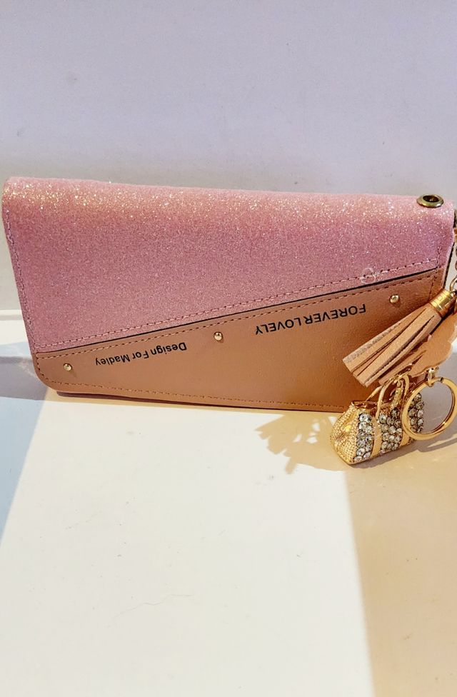 Portafoglio donna glitter rosa e oro