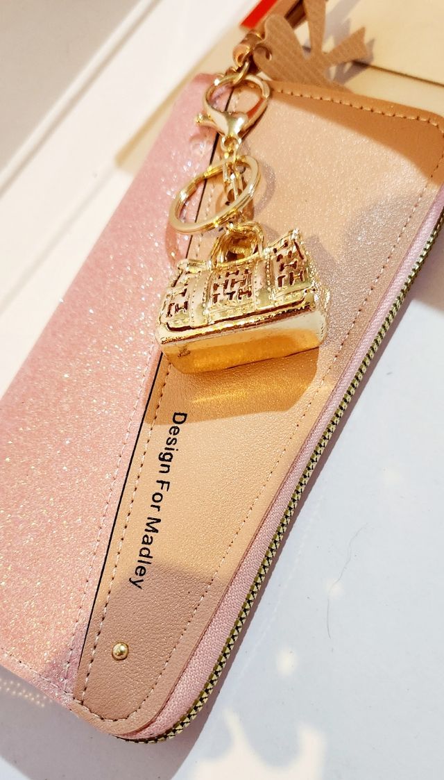 Portafoglio donna glitter rosa e oro