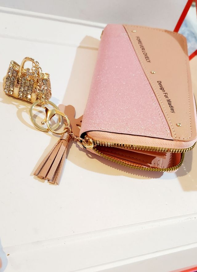 Portafoglio donna glitter rosa e oro