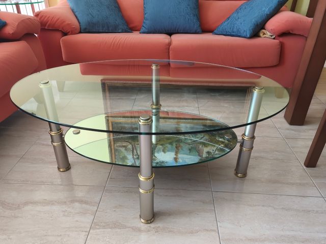 Mesa de centro cristal y metal