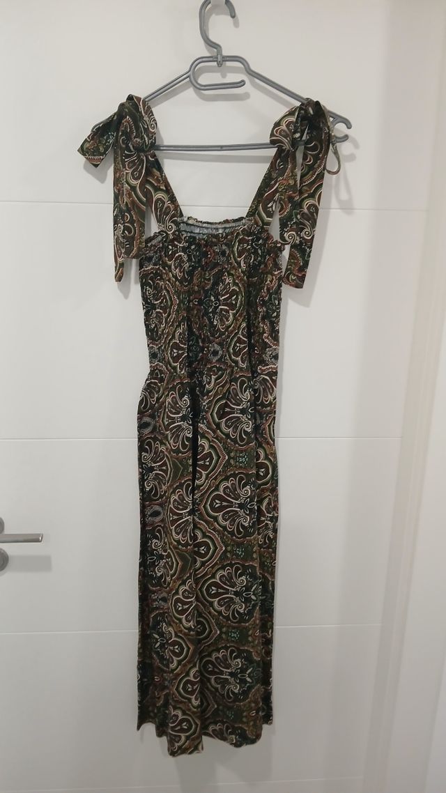 Vestido estampado marrón y verde