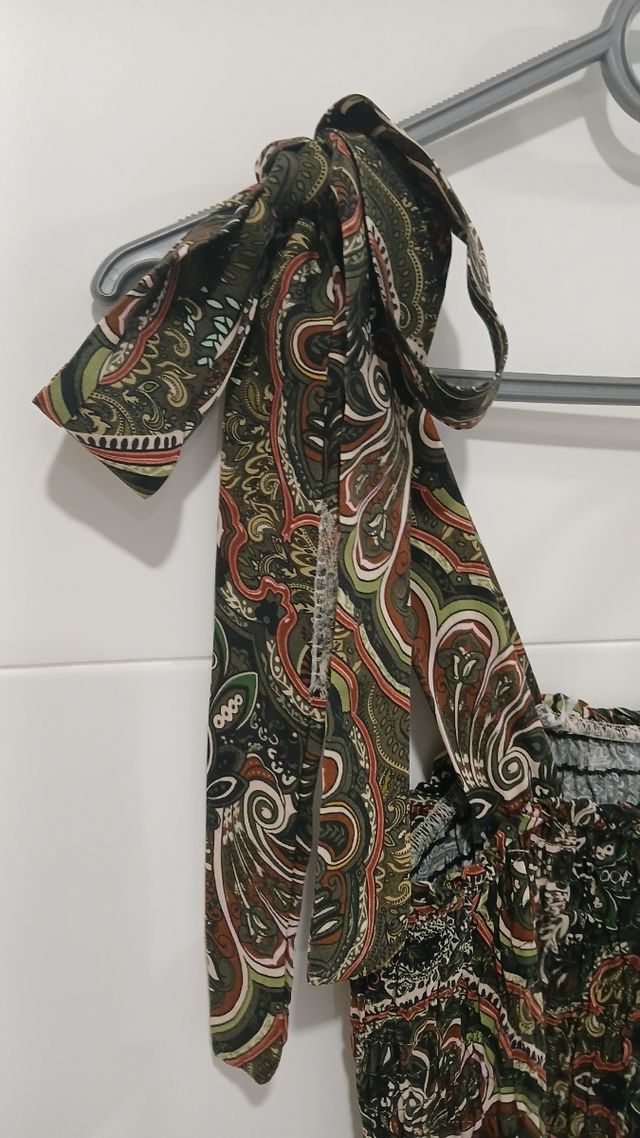 Vestido estampado marrón y verde