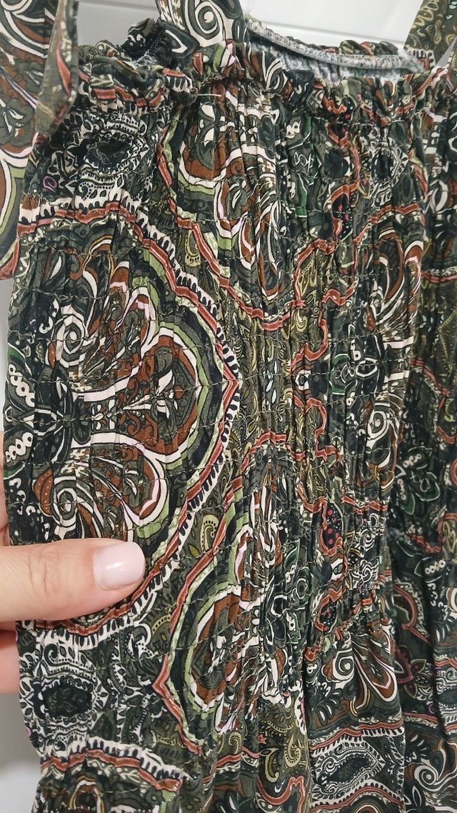 Vestido estampado marrón y verde