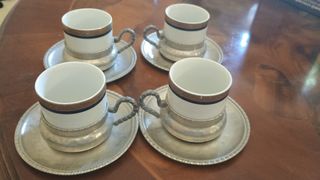 Set 4 tazzine caffè porcellana e peltro vintage
