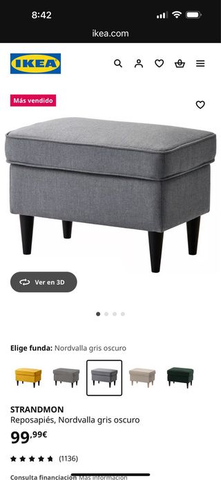 Reposapiés Banqueta Strandmon Ikea Gris