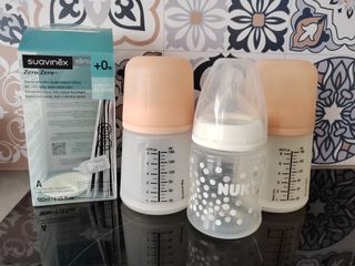 Pack 2 Biberones Suavinex y Nuk +0m