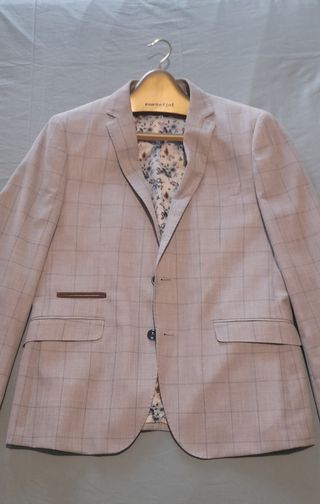 Americana Cortefiel cuadros beige/gris Talla M