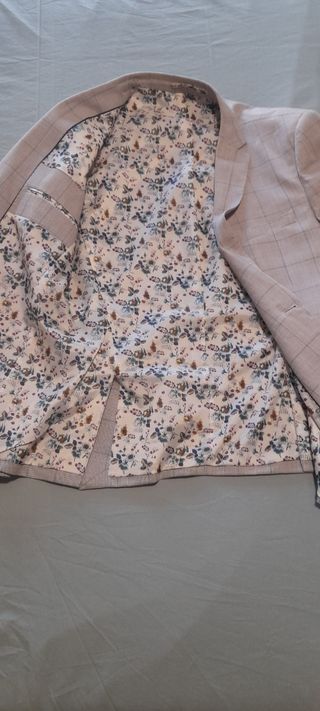 Americana Cortefiel cuadros beige/gris Talla M