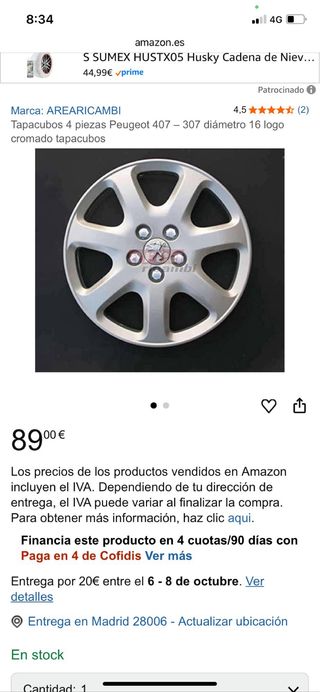  Tapacubos Peugeot 307-406   16” pulgadas 