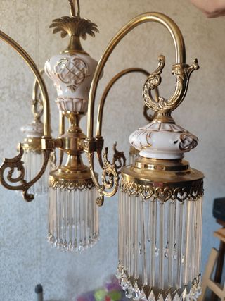 Lámparas Vintage Colgante Oro y Porcelana.