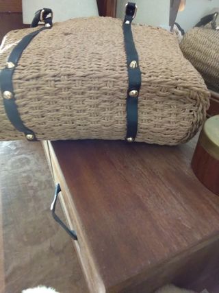 Bolso Tote Rafia  Beige Negro
