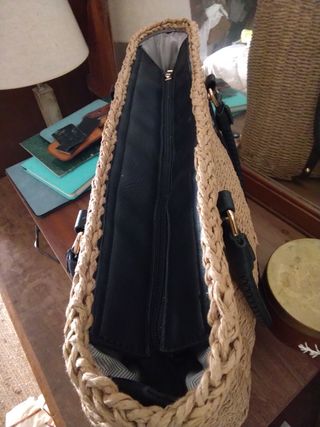 Bolso Tote Rafia  Beige Negro