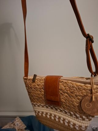 Bolso bandolera ecopiel beige y marrón
