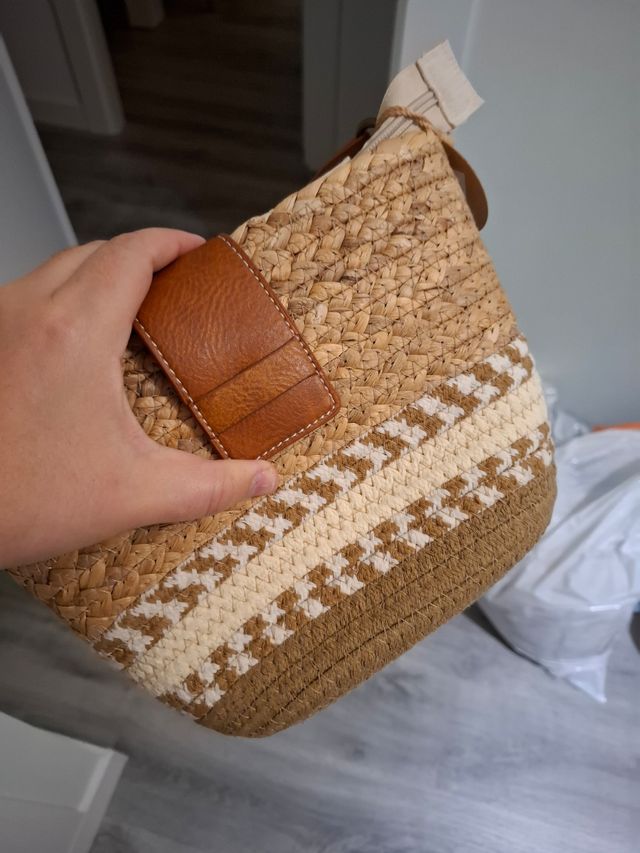 Bolso bandolera ecopiel beige y marrón