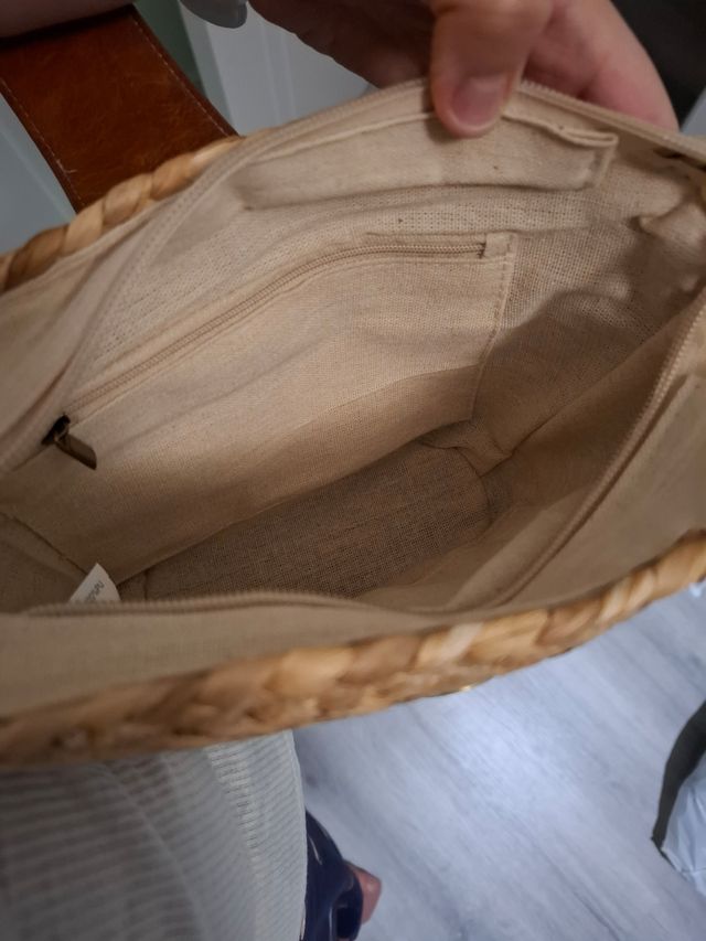 Bolso bandolera ecopiel beige y marrón