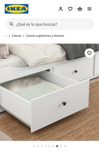 Cama sofá. Estructura diván con 3 cajones, blanco.