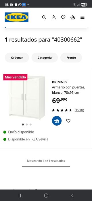 Armario BRIMNES IKEA blanco 78x95 cm