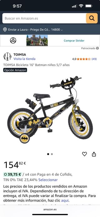 Bicicleta de Batman, de 16''.