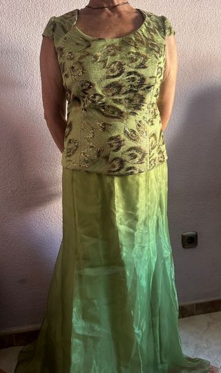 Vestido de fiesta verde y dorado