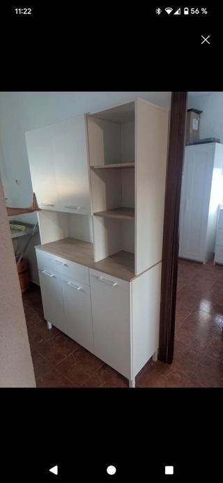 Mueble auxiliar cocina blanco y madera