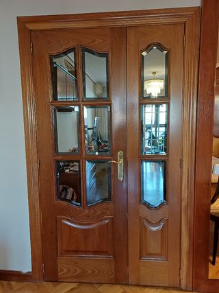 Puerta salón doble de madera con cristal