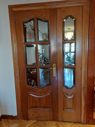 Puerta salón doble de madera con cristal