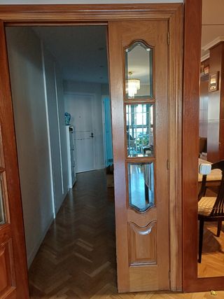 Puerta salón doble de madera con cristal