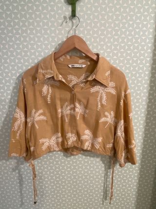 Zara Camisa Bordada Palmeras Beige XS