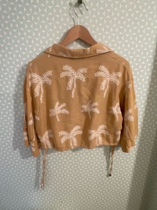 Zara Camisa Bordada Palmeras Beige XS