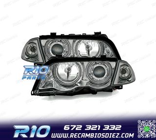 FAROS BMW E46 4 PUERTAS 98-01 OJOS ANGEL CCFL FONDO CROMO H7