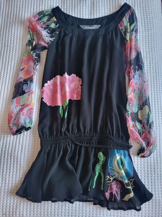 Vestido Desigual Negro Multicolor