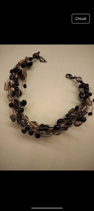 Collana multistrato perle nere e ambra