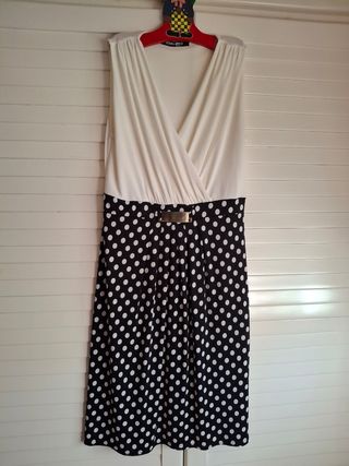 Vestido combinado falda lunares y top liso