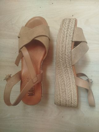 Sandalias cuña Blan beige/marrón