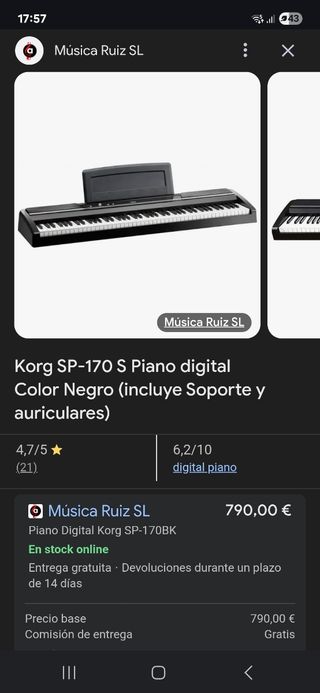 Piano Korg SP-170S Negro
