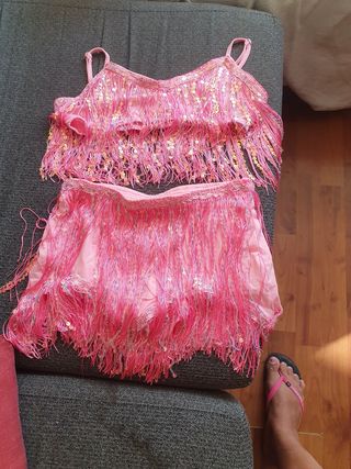 Conjunto Top y Falda Flecos Brillantes