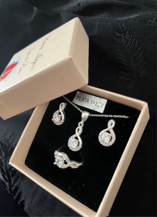 Conjunto Plata 925: Collar, Pendientes y Anillo
