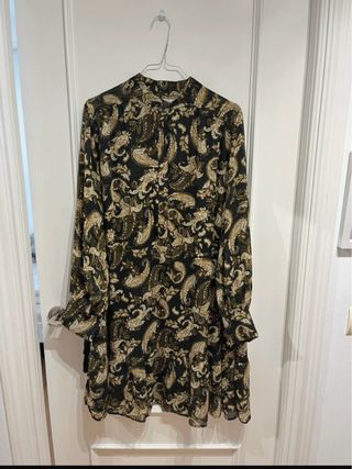 Vestido Mango Paisley Negro y Dorado