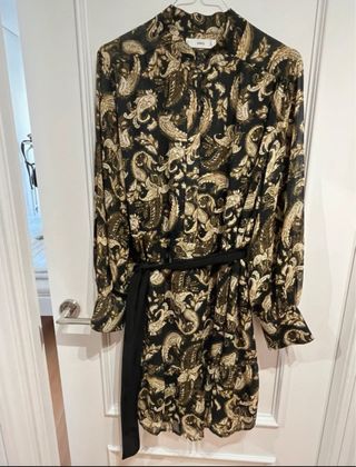 Vestido Mango Paisley Negro y Dorado