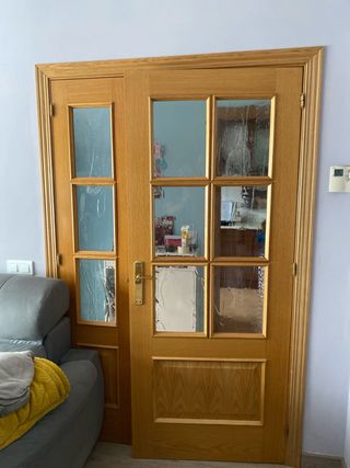 Puerta de roble con cristal y puerta accesoria