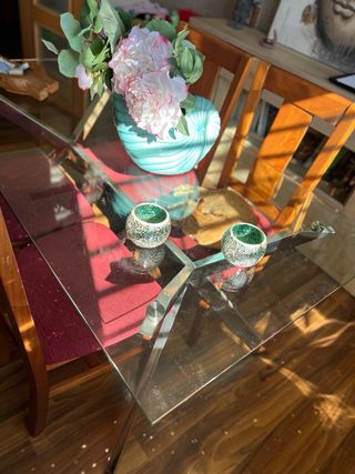 Mesa de comedor cristal y metal