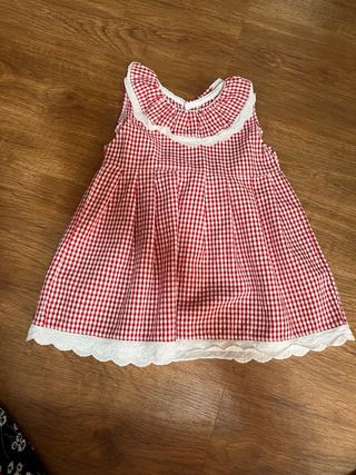 Conjunto bebé niña vestido y capota cuadros