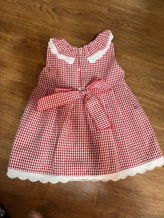 Conjunto bebé niña vestido y capota cuadros