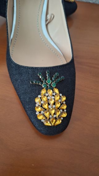 Zapatos Zara Mujer Tacon Piña Pedreria T40
